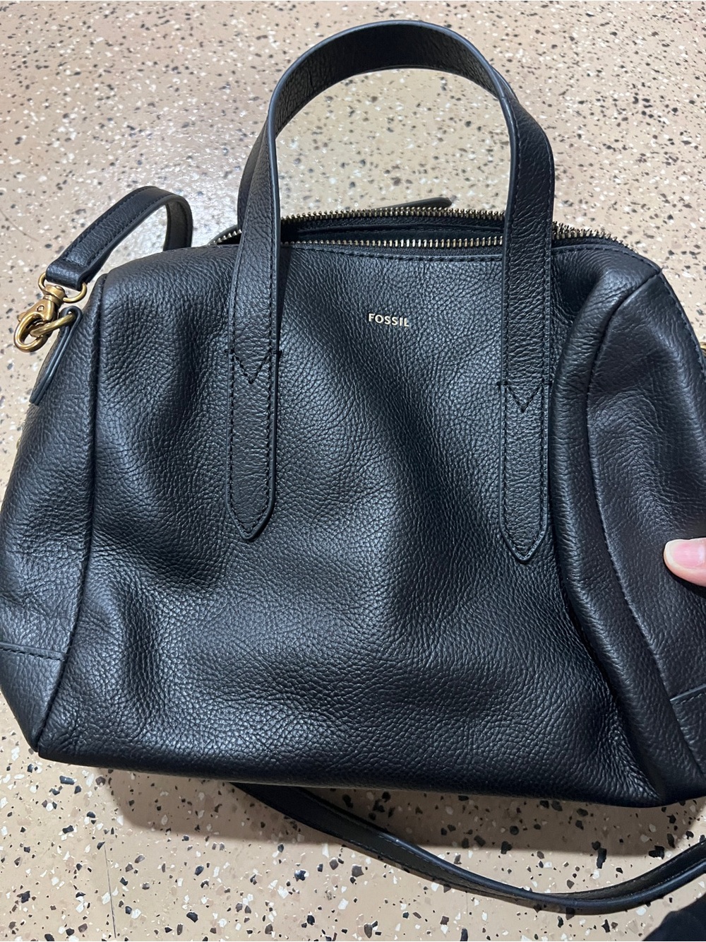 Fossil Black Pebbled Leather Satchel with Gold Hardware